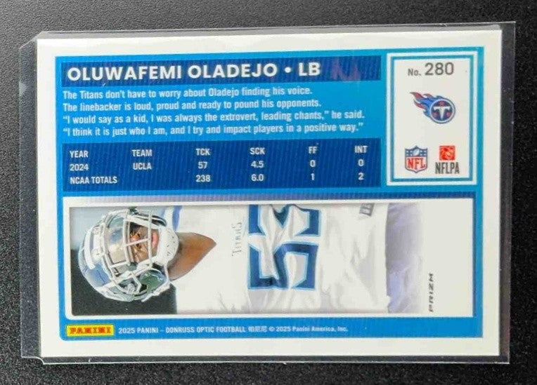2025 Panini Donruss Optic Oluwafemi Oladejo #280 Rated Rookie Blue Hyper Prizm