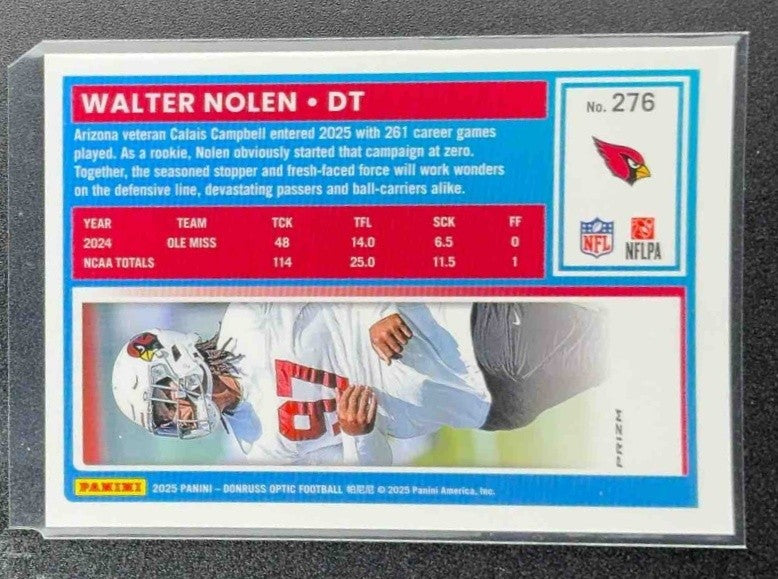 2025 Panini Donruss Optic Walter Nolen #276 Rated Rookie Blue Hyper Prizm