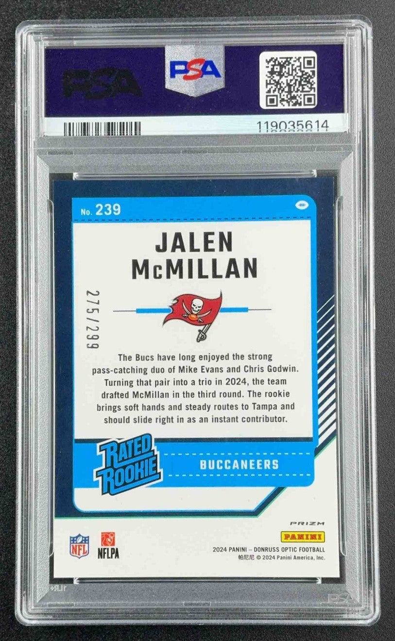 2024 Panini Donruss Optic Jalen McMillan #239 Aqua /299 Rated Rookie PSA 9