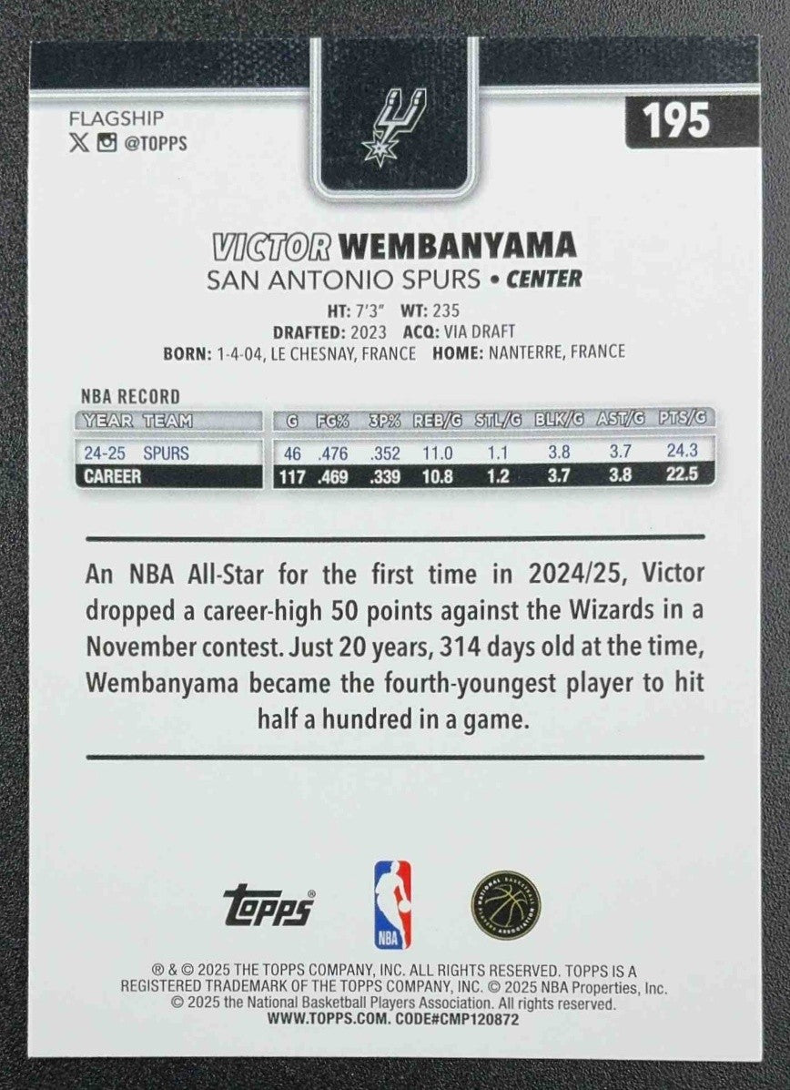 VICTOR WEMBANYAMA 2025-26 TOPPS #195 SPURS