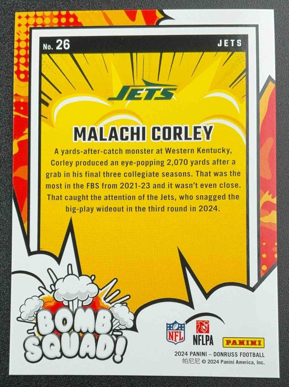 MALACHI CORLEY 2024 PANINI DONRUSS #26 BOMB SQUAD RC JETS