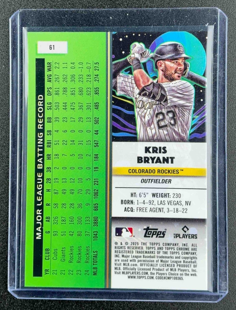 2025 Topps Cosmic Chrome Kris Bryant #61 Gold Interstellar Refractor /50