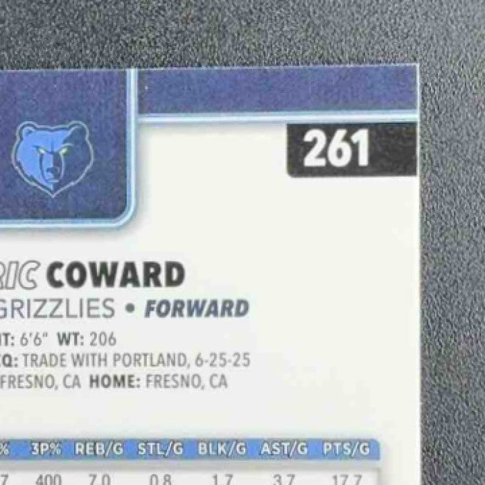 CEDRIC COWARD 2025-26 TOPPS CHROME #261 RC GRIZZLIES