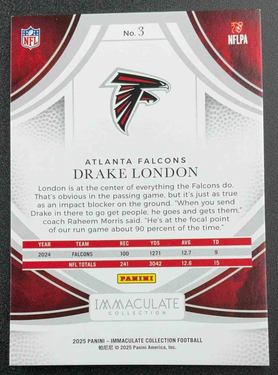 DRAKE LONDON 2025 PANINI IMMACULATE COLLECTION #3 EMERALD 21/26 FALCONS
