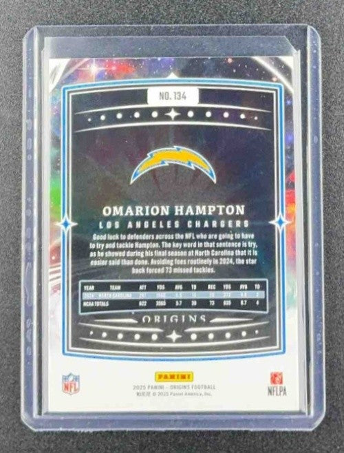 OMARION HAMPTON 2025 PANINI ORIGINS #134 ROOKIE RC CHARGERS