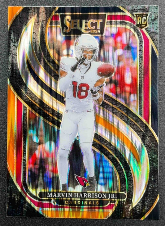 2024 Panini Select Marvin Harrison Jr. Premier Black and Orange Prizm Shock RC