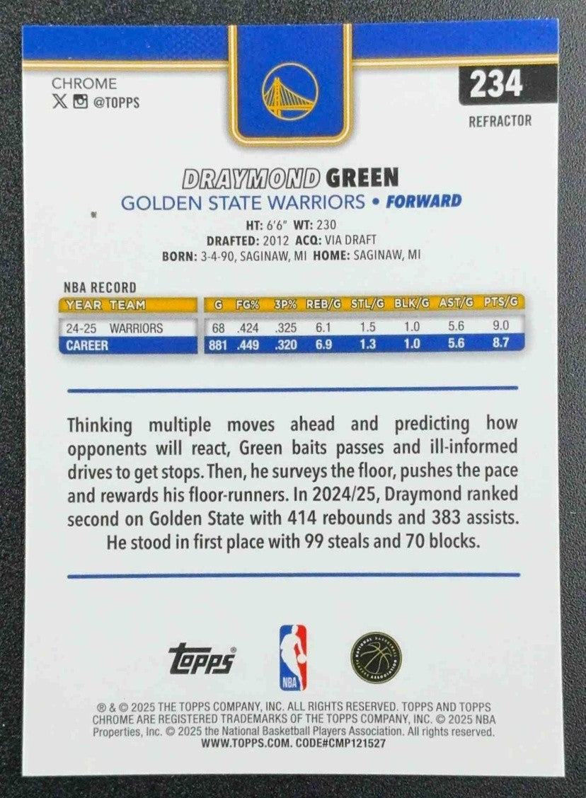 DRAYMOND GREEN 2025-26 TOPPS CHROME #234 REFRACTOR WARRIORS