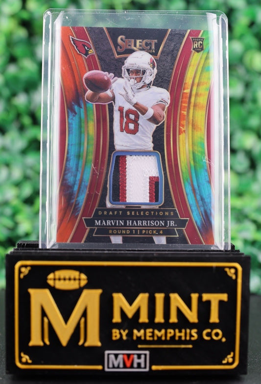 MARVIN HARRISON JR 2024 SELECT RC 3 COLOR PATCH TIE-DYE /25 SSP CARDINALS