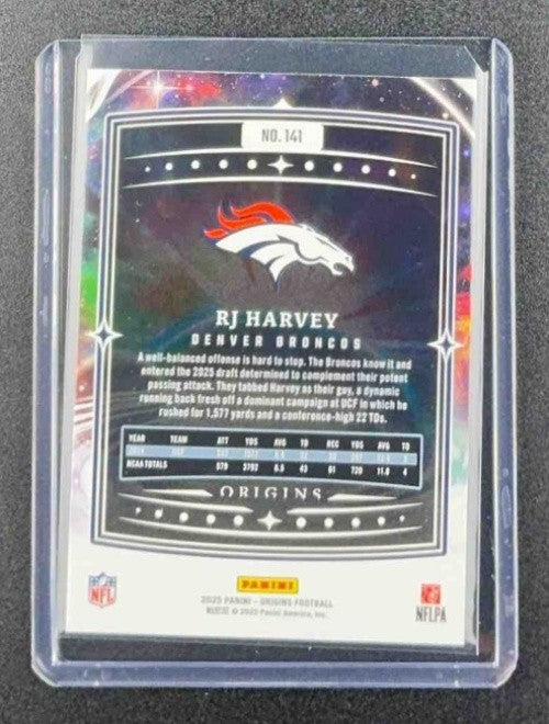 RJ HARVEY 2025 PANINI ORIGINS #141 ROOKIE RC BRONCOS