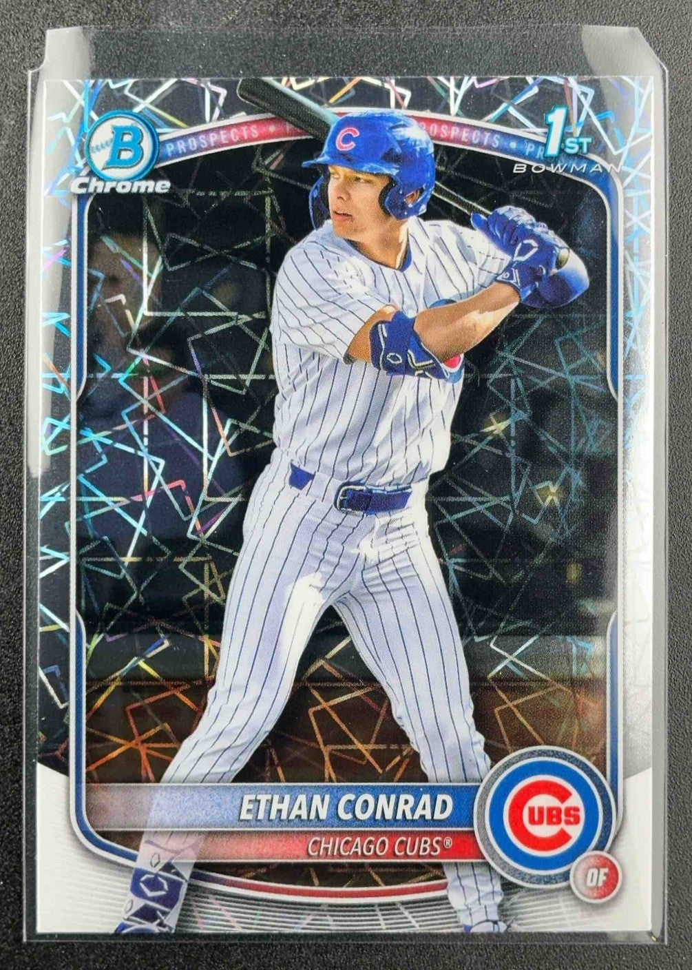 ETHAN CONRAD 2025 BOWMAN DRAFT #BDC-17 CHROME LASER REFRACTOR 1ST CUBS