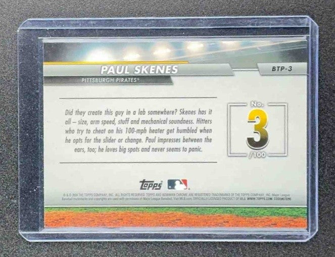 PAUL SKENES 2024 BOWMAN #BTP-3 SCOUTS' TOP 100 CHROME RC PIRATES