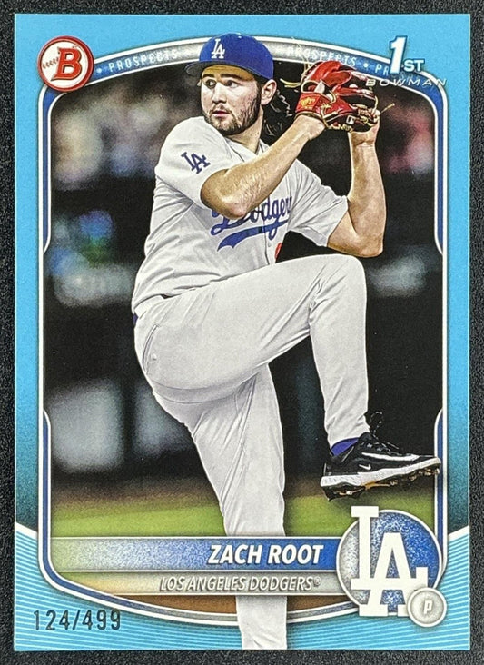 ZACH ROOT 2025 BOWMAN DRAFT #BD-22 SKY BLUE BORDER 124/499 1ST PROSPECT DODGERS