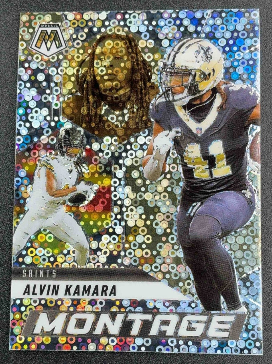 ALVIN KAMARA 2025 PANINI MOSAIC #13 MONTAGE NO HUDDLE SILVER PRIZM SAINTS
