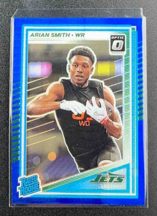 ARIAN SMITH 2025 PANINI DONRUSS OPTIC #285 RATED ROOKIE BLUE HYPER PRIZM JETS