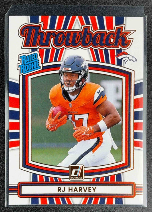 RJ HARVEY 2025 PANINI DONRUSS #16 RATED ROOKIE THROWBACK RC BRONCOS