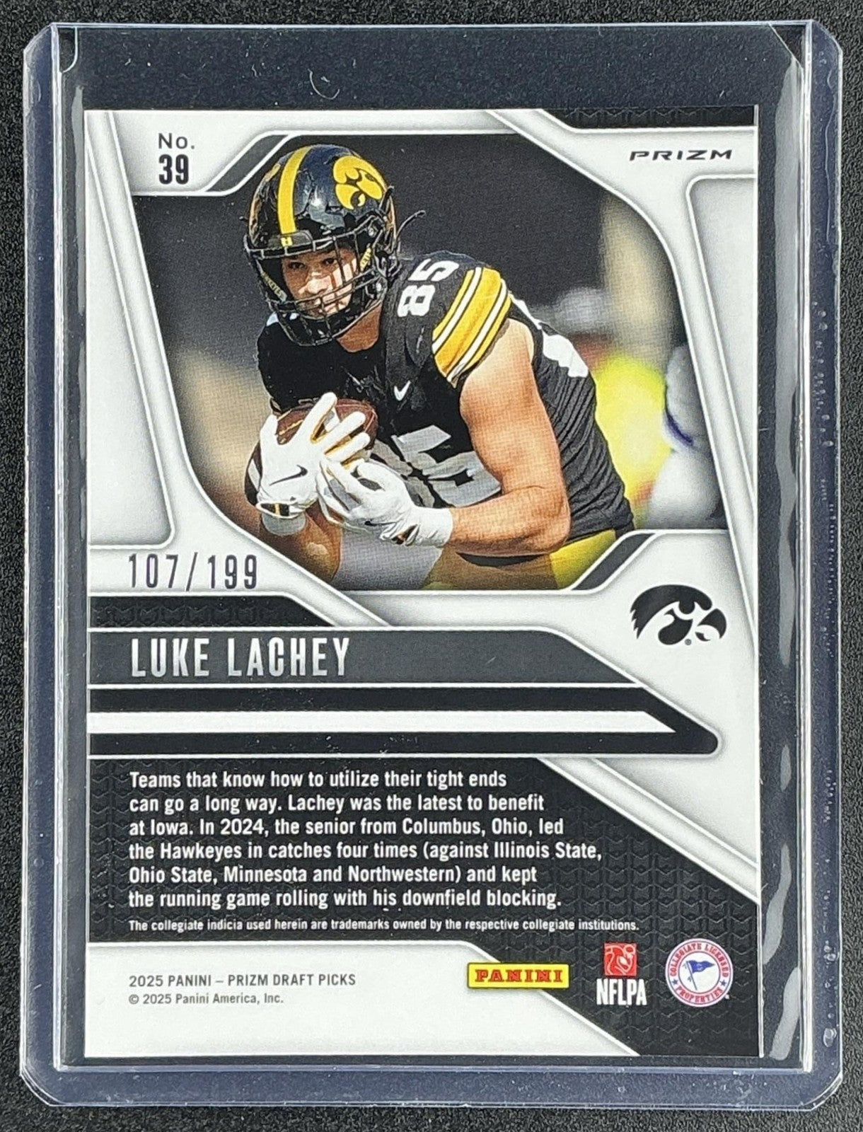 LUKE LACHEY 2025 PANINI PRIZM DRAFT PICKS #39 PURPLE ICE 107/199 RC HAWKEYES