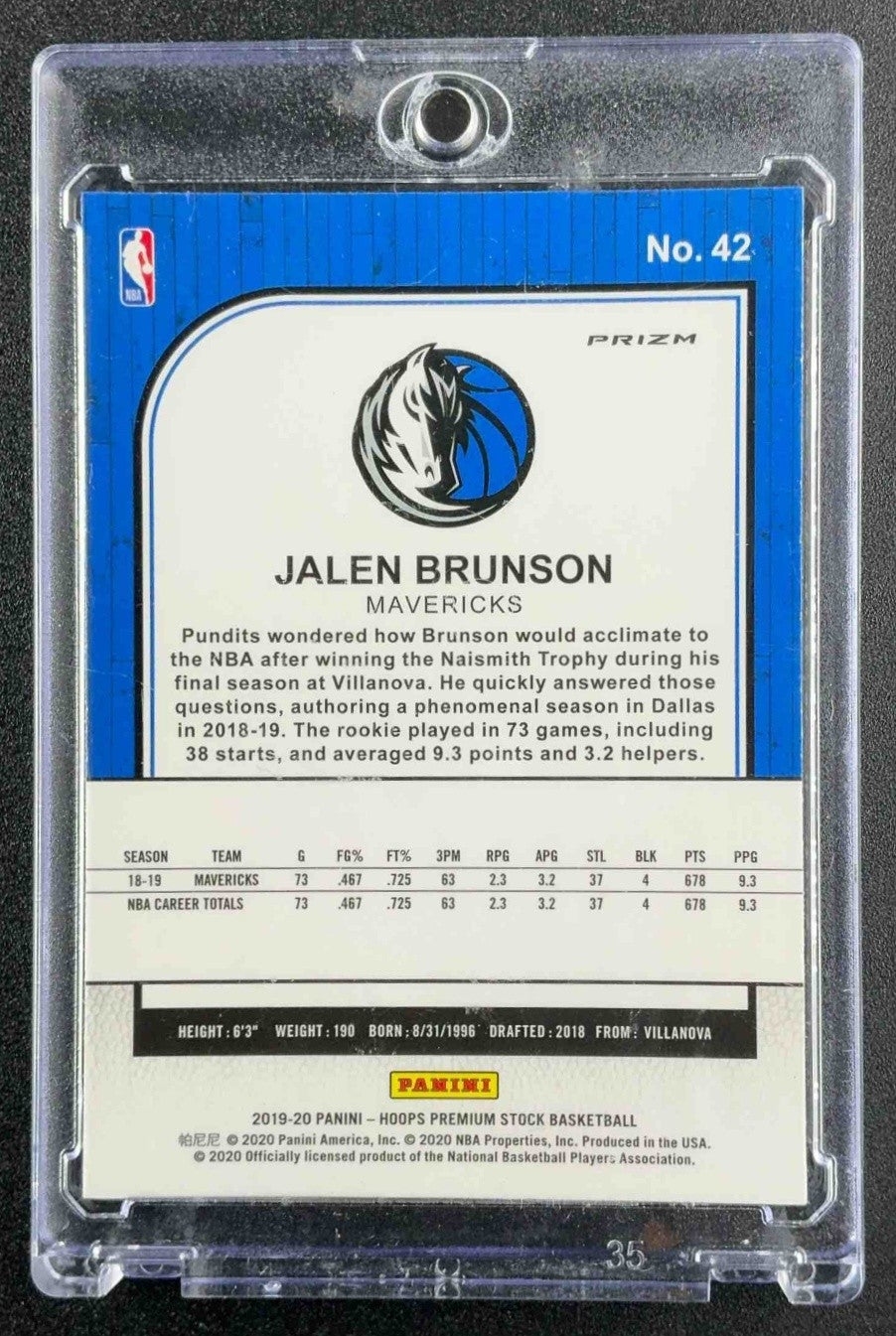 2019 Panini Hoops Premium Stock Jalen Brunson #42 Prizms Silver Mojo