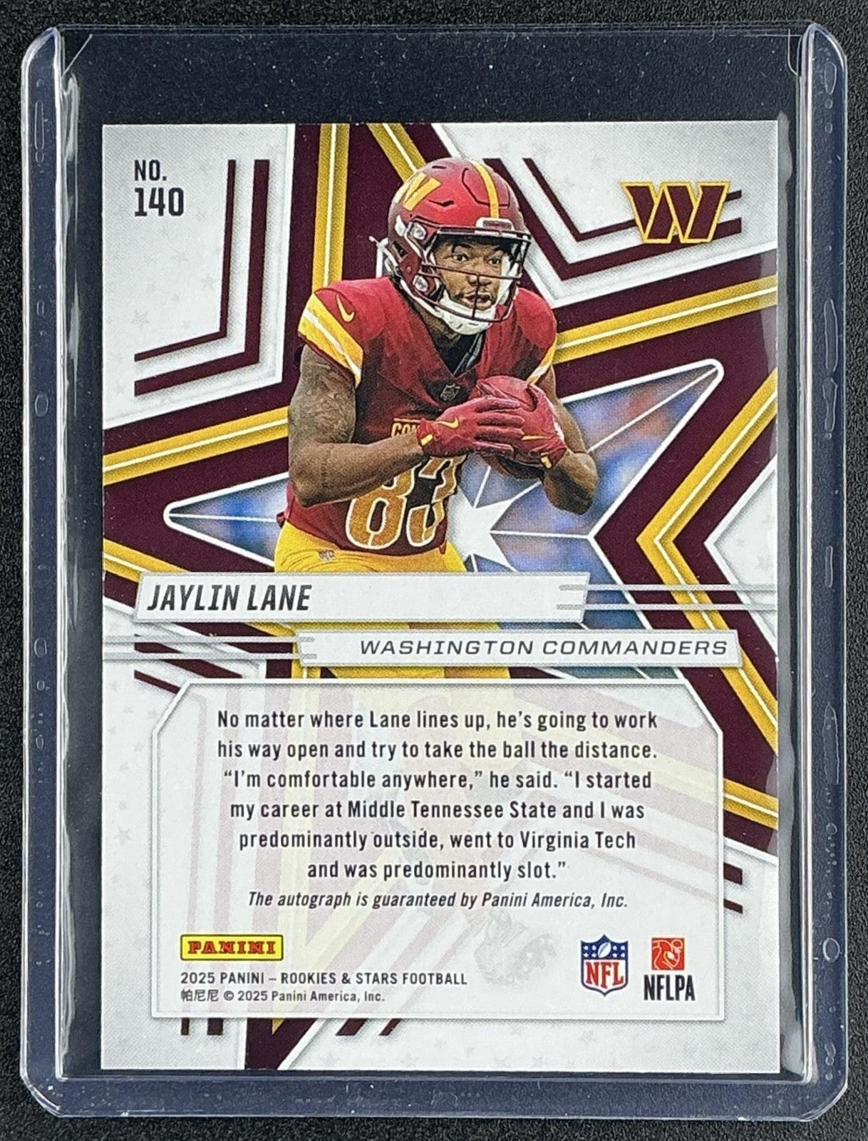 JAYLIN LANE 2025 PANINI ROOKIES & STARS #140 SIGNATURES RC AUTO COMMANDERS