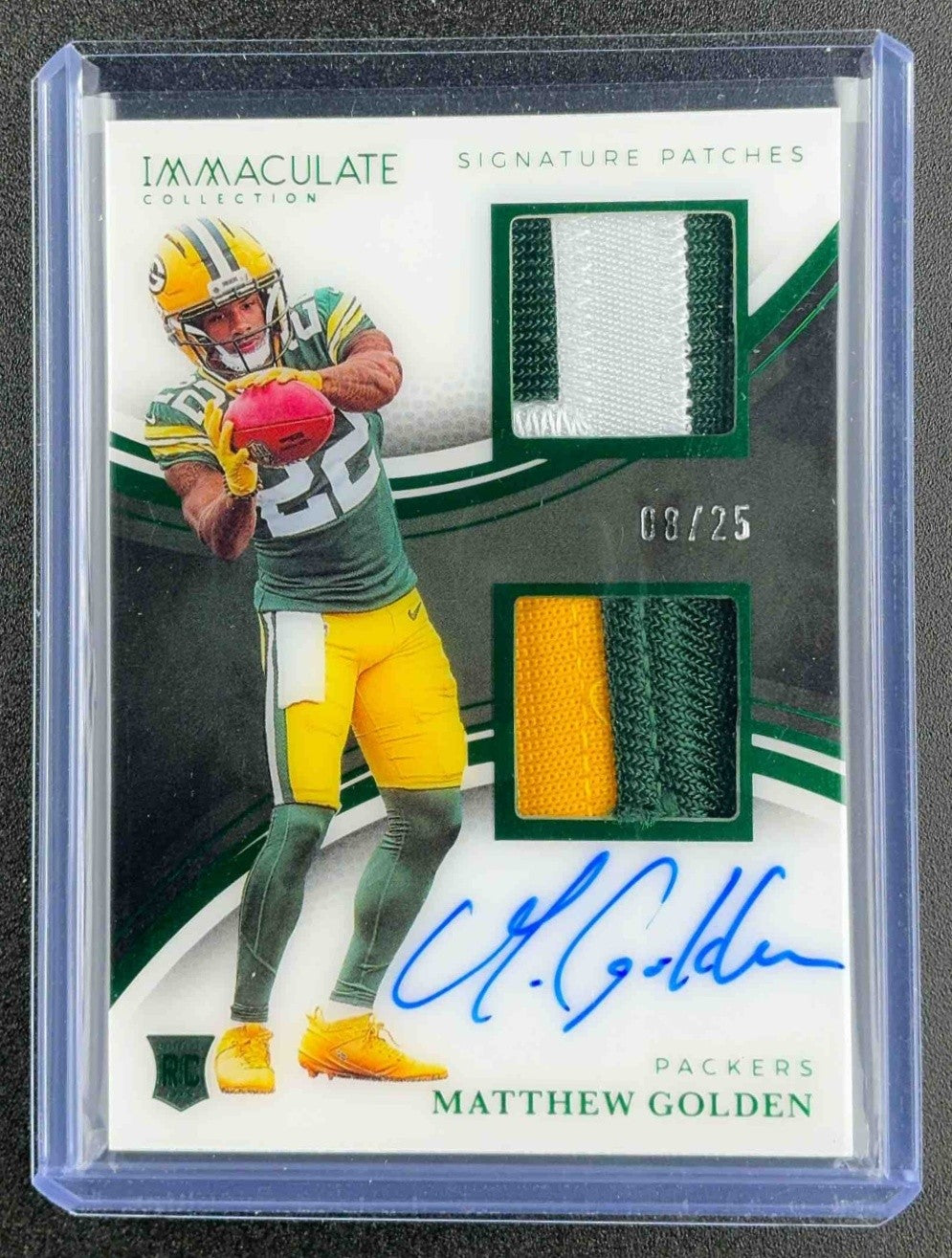 MATTHEW GOLDEN 2025 PANINI IMMACULATE ROOKIE DUAL PATCH AUTO /25 PACKERS