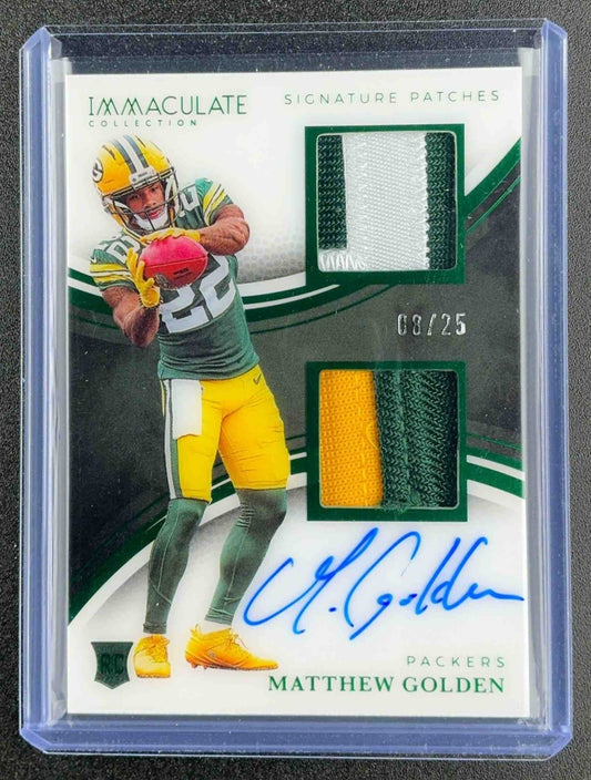 MATTHEW GOLDEN 2025 PANINI IMMACULATE ROOKIE DUAL PATCH AUTO /25 PACKERS