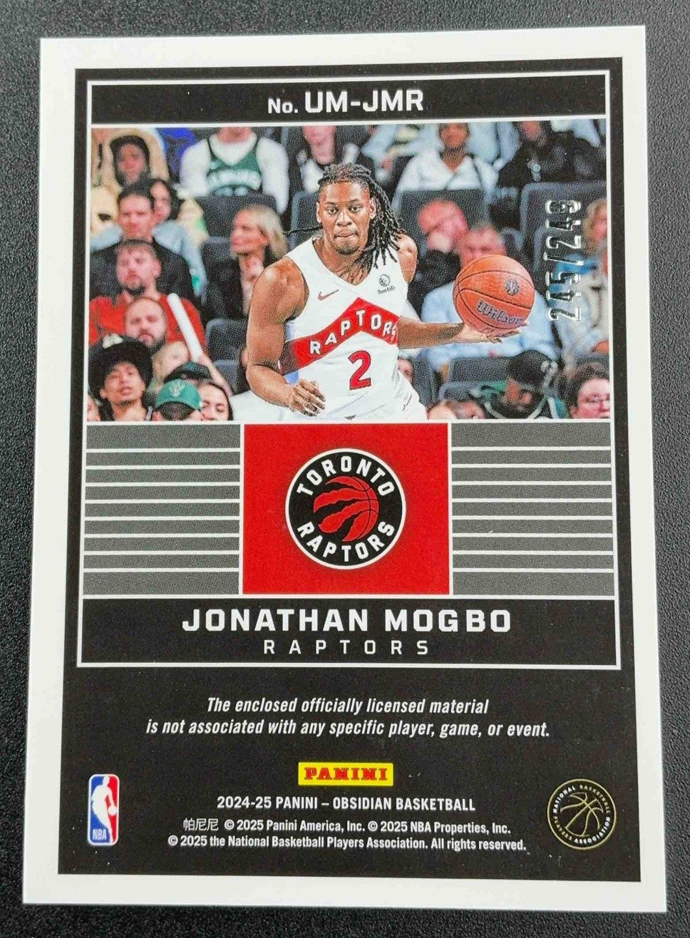 2024 Panini Obsidian Jonathan Mogbo #UM-JMR Unbreakable Memorabilia /249 MEM RC
