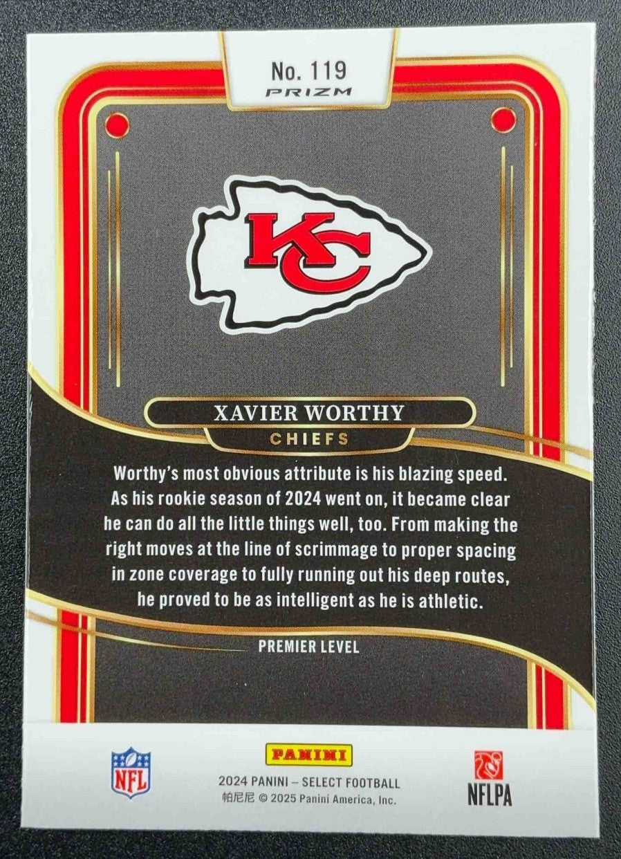 2024 Panini Select Xavier Worthy #119 Premier Black and Orange Prizm Shock RC