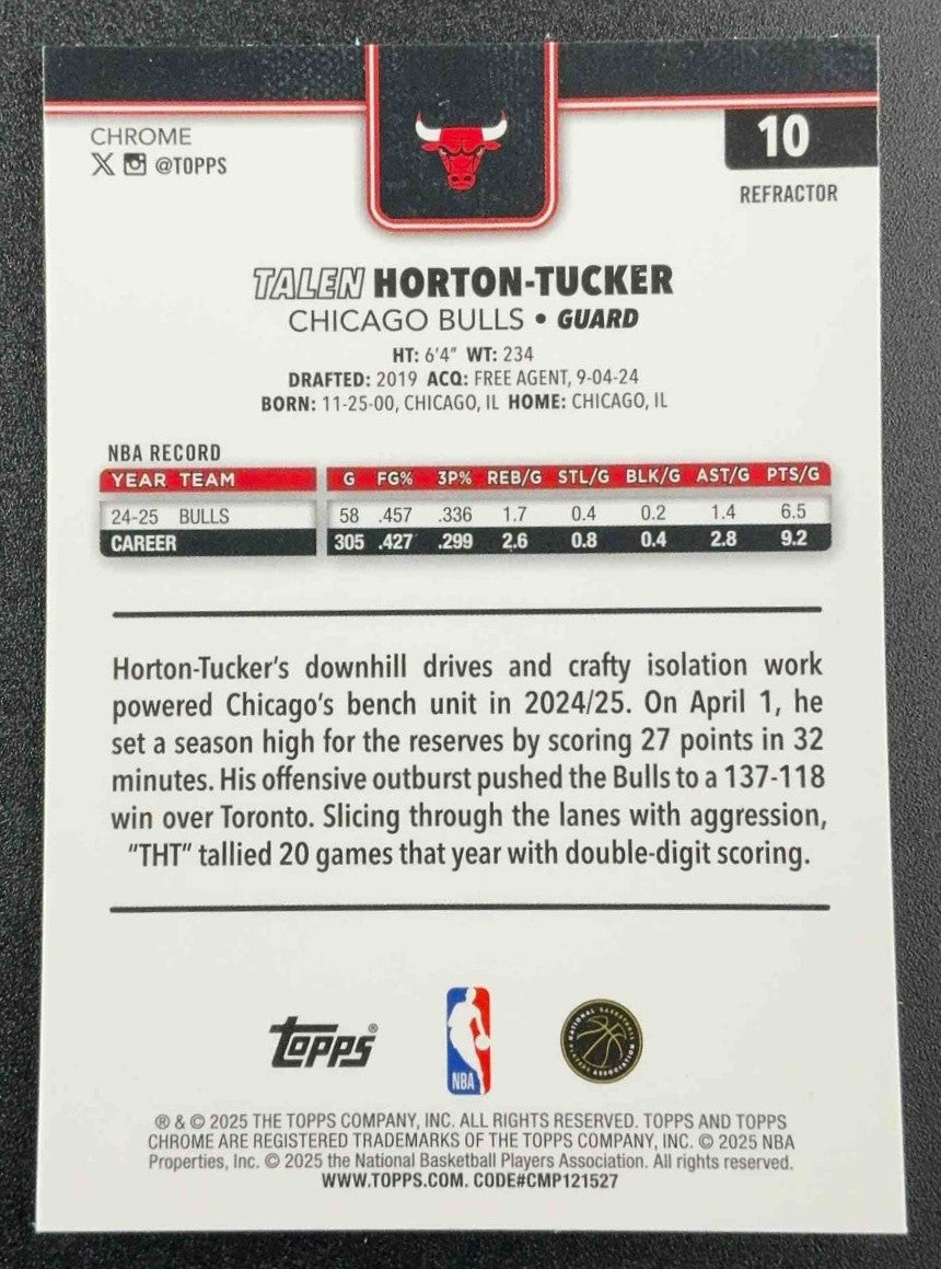 TALEN HORTON-TUCKER 2025-26 TOPPS CHROME #10 REFRACTOR BULLS