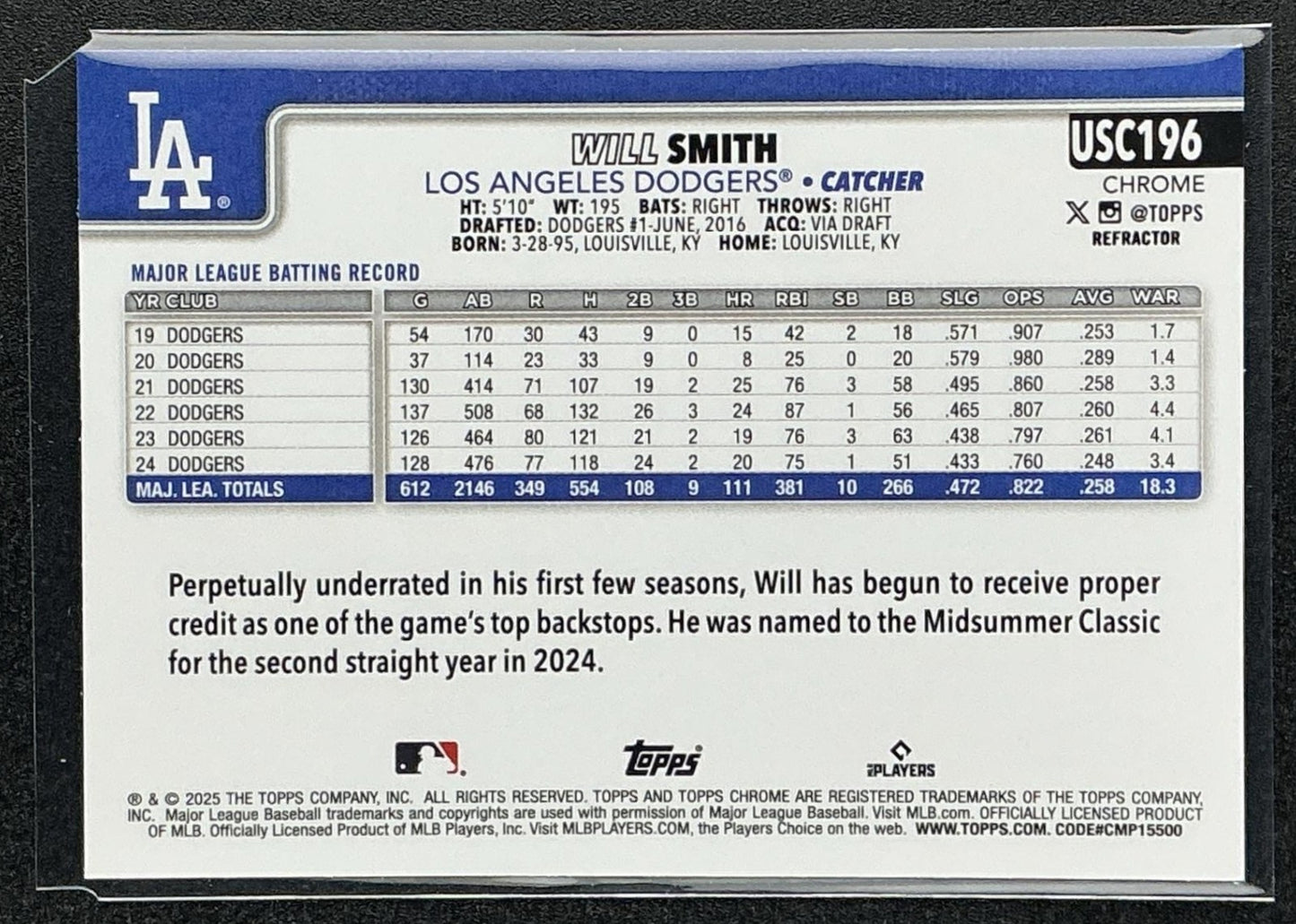 WILL SMITH 2025 TOPPS CHROME UPDATE #USC196 REFRACTOR DODGERS
