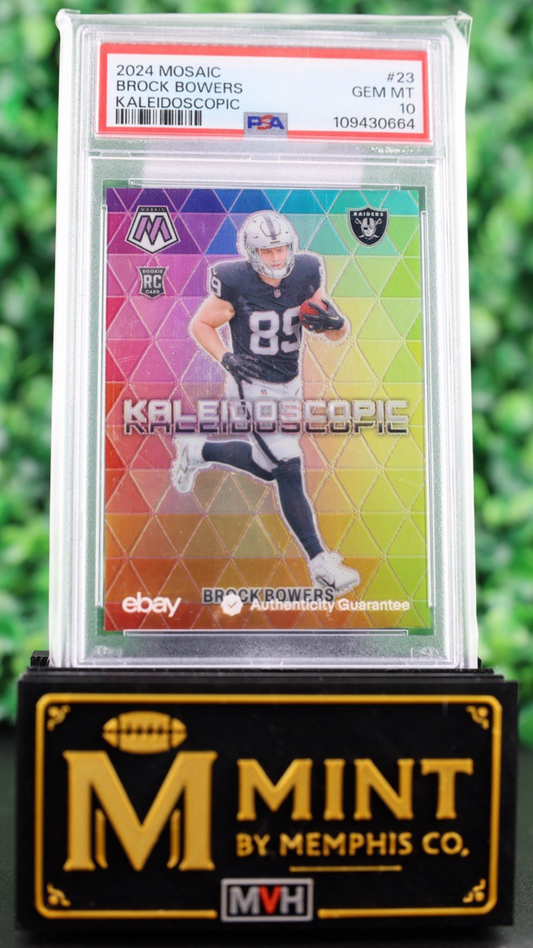 BROCK BOWERS 2024 Panini Mosaic Kaleidoscopic Prizm SSP RC Rookie PSA 10 Raiders