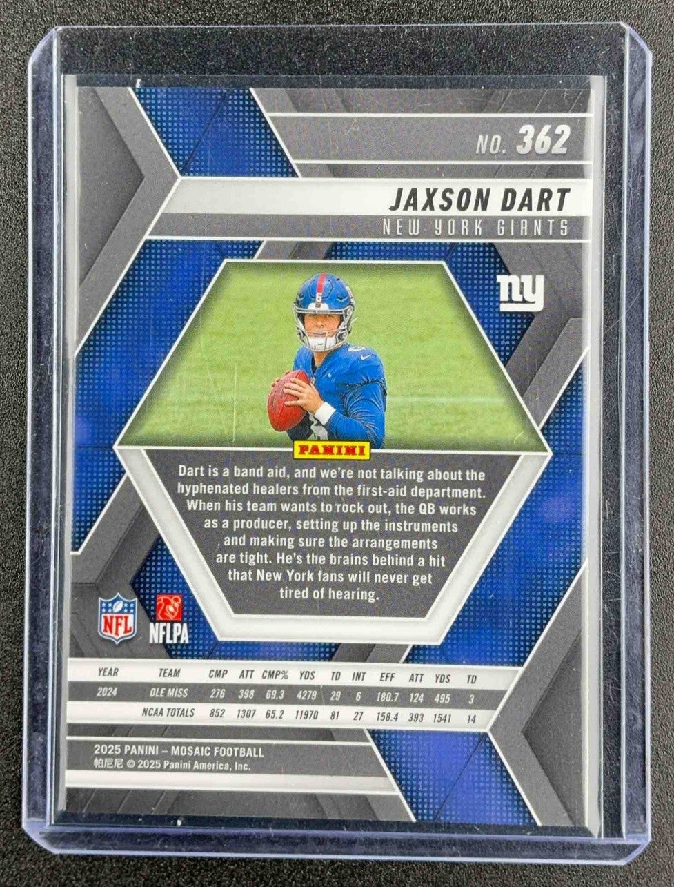 JAXSON DART 2025 PANINI MOSAIC #362 ROOKIES RC GIANTS