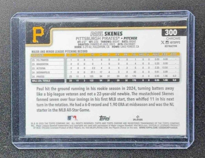 PAUL SKENES 2025 TOPPS CHROME #300 REFRACTOR PIRATES