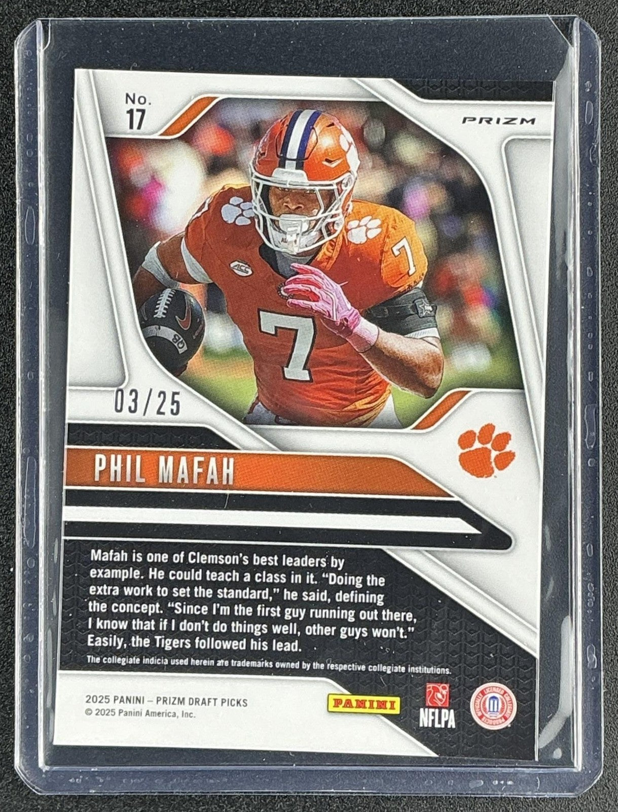 PHIL MAFAH 2025 PANINI PRIZM DRAFT PICKS #17 MOJO 3/25 RC TIGERS