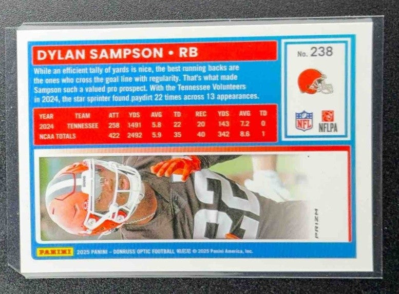 2025 Panini Donruss Optic Dylan Sampson #238 Rated Rookie Blue Hyper Prizm