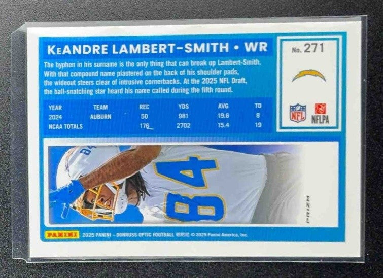 2025 Panini Donruss Optic KeAndre Lambert-Smith Rated Rookie Blue Hyper Prizm