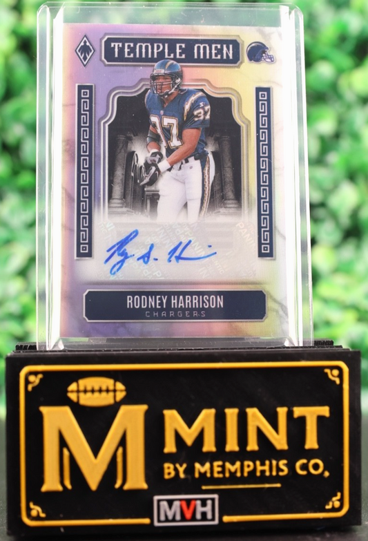 RODNEY HARRISON 2025 PHOENIX TEMPLE MEN SILVER AUTO /49 TMP-RHN HOF CHARGERS SSP