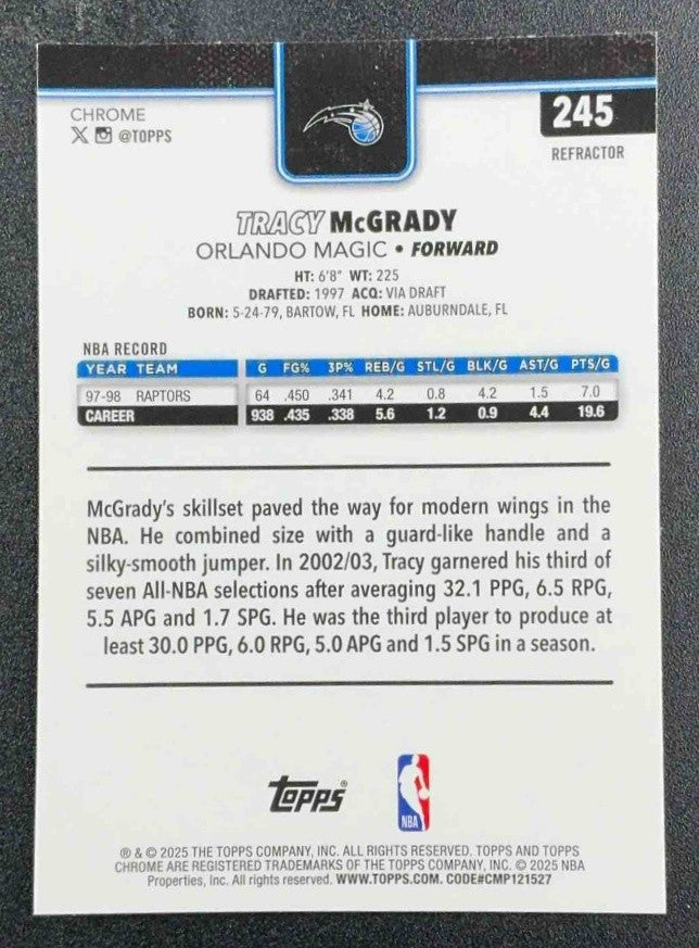 TRACY MCGRADY 2025-26 TOPPS CHROME #245 REFRACTOR MAGIC