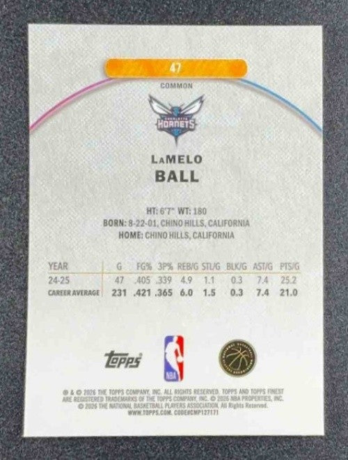 LAMELO BALL 2025-26 TOPPS FINEST #47 COMMON HORNETS
