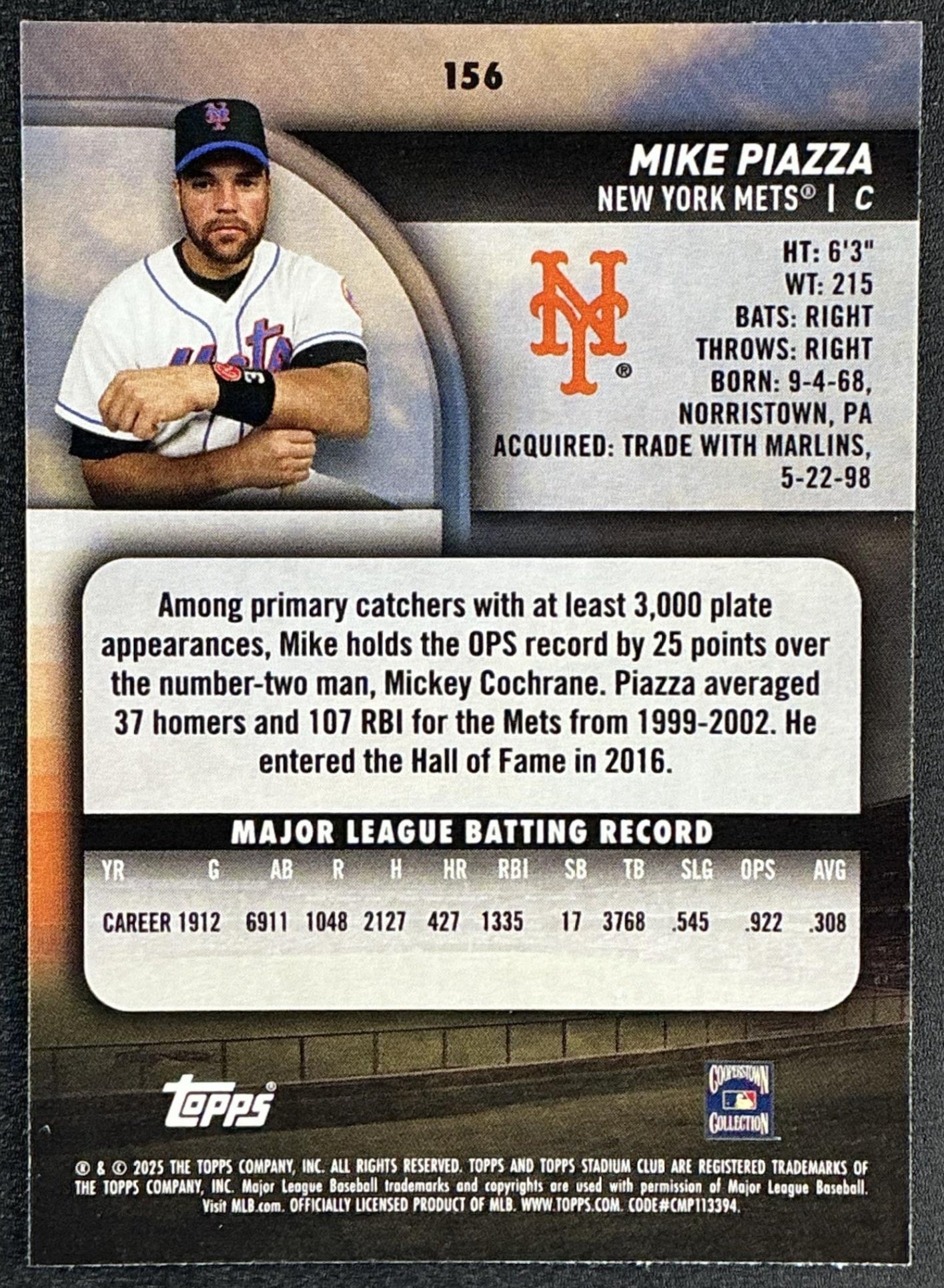 MIKE PIAZZA 2025 TOPPS STADIUM CLUB #156 METS