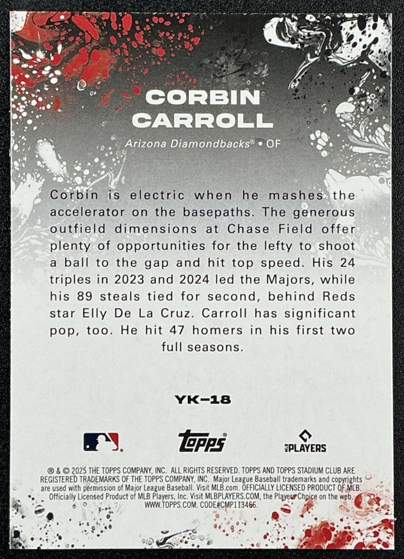 CORBIN CARROLL 2025 TOPPS STADIUM CLUB #YK-18 YOURS FOR THE TAKING DIAMONDBACKS