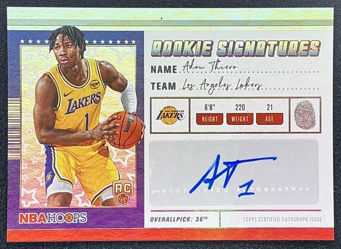 ADOU THIERO 2025-26 TOPPS HOOPS #HRS-AT ROOKIE SIGNATURES RC AUTO LAKERS