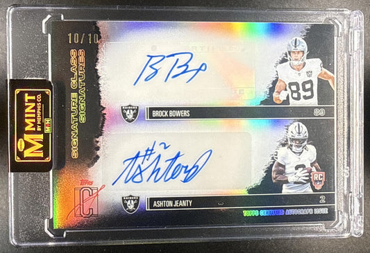 2025 TOPPS ASHTON JEANTY BROCK BOWERS DUAL AUTO BLACK /10 SSP BOOKEND RAIDERS