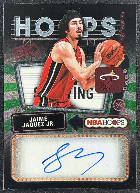 2025 Topps Hoops Jaime Jaquez Jr. #HS-JJ Signs Pixel Burst Green /75 Auto