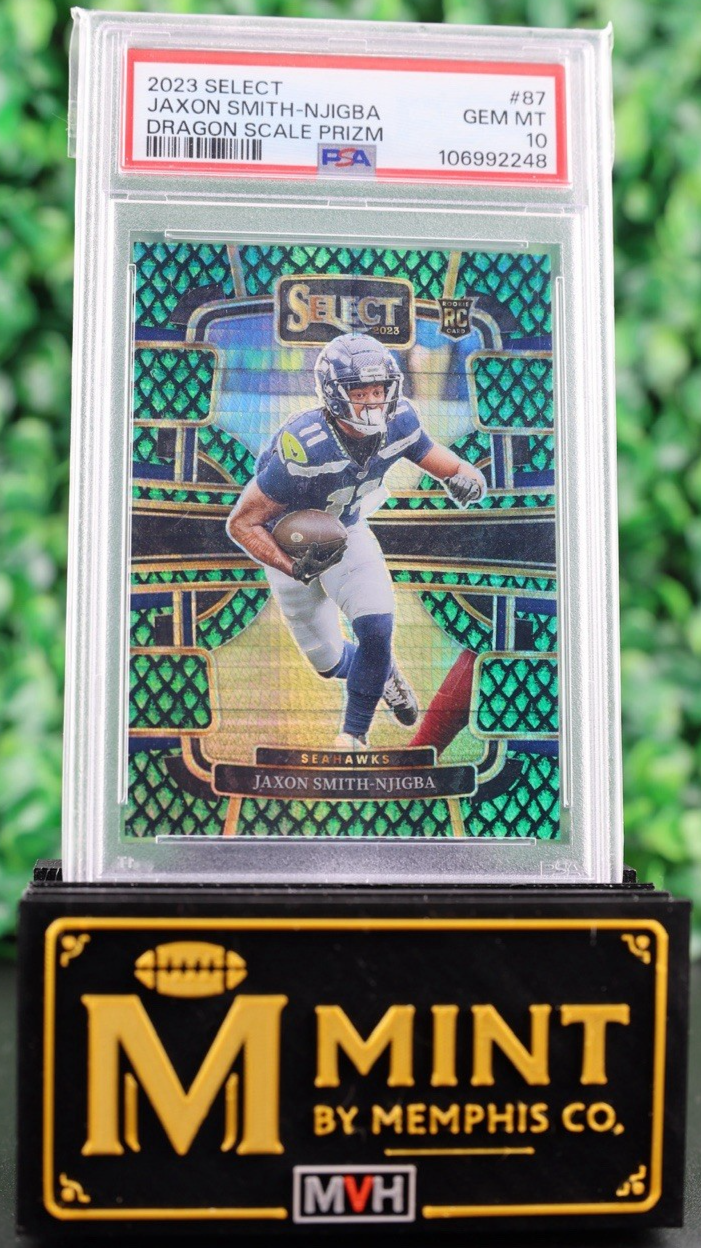 JAXON SMITH-NJIGBA 2023 SELECT DRAGON SCALE PRIZM RC /70 PSA 10 SSP SEAHAWKS