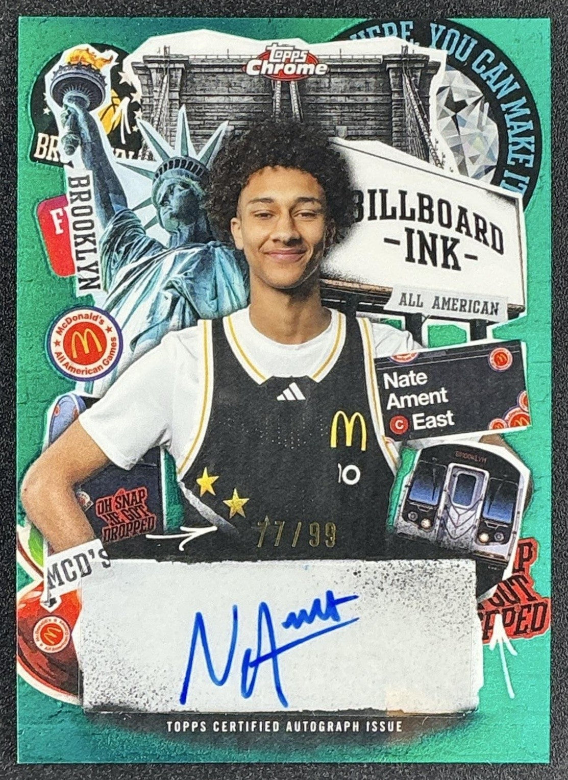 2025 Topps Chrome McDonald's Nate Ament Billboard Ink Auto Green Refractor /99