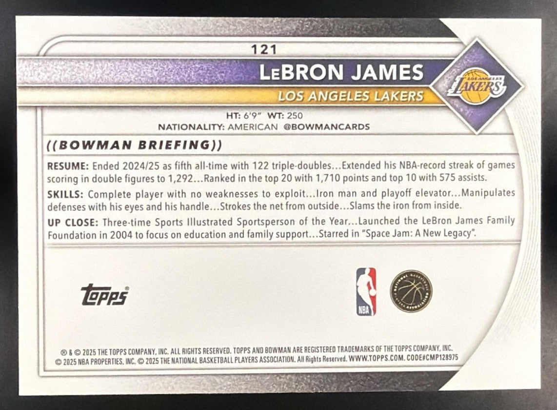 LEBRON JAMES 2025-26 BOWMAN #121 LAKERS