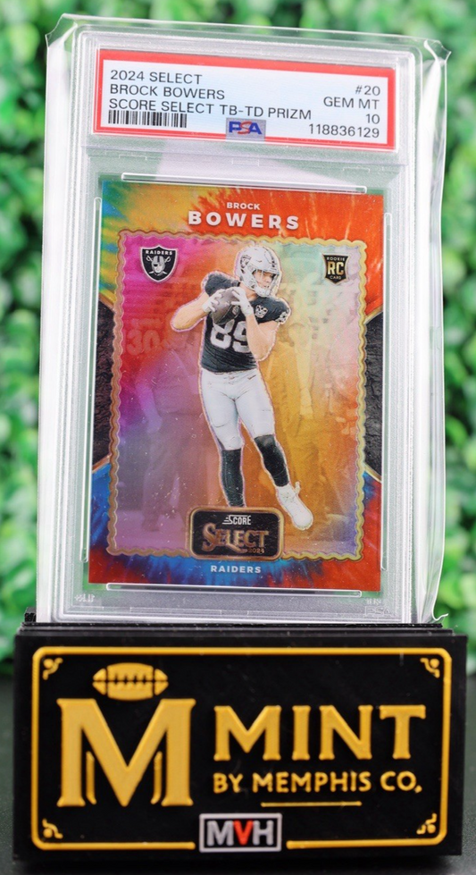 BROCK BOWERS 2024 SELECT SCORE SELECT TB #20 TIE-DYE PRIZM RC SSP RAIDERS POP 3