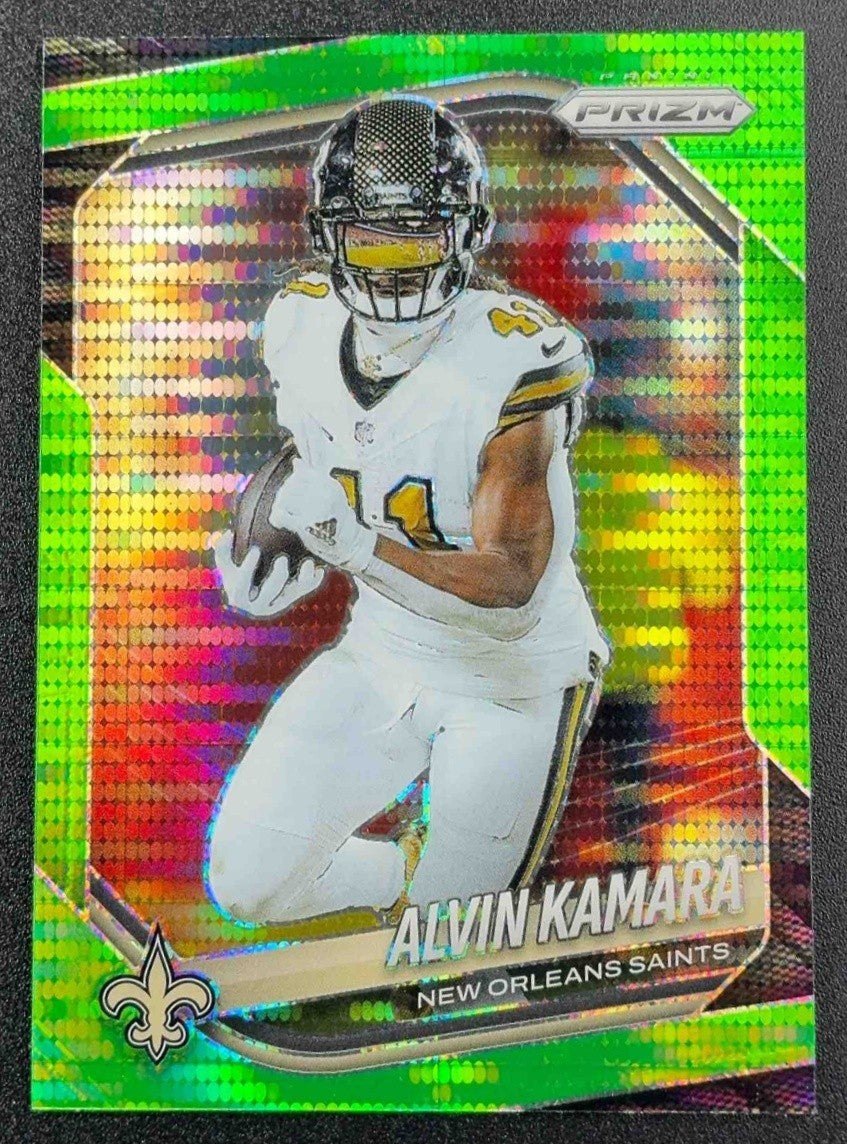 ALVIN KAMARA 2025 PANINI PRIZM #190 NEON GREEN PULSAR SAINTS