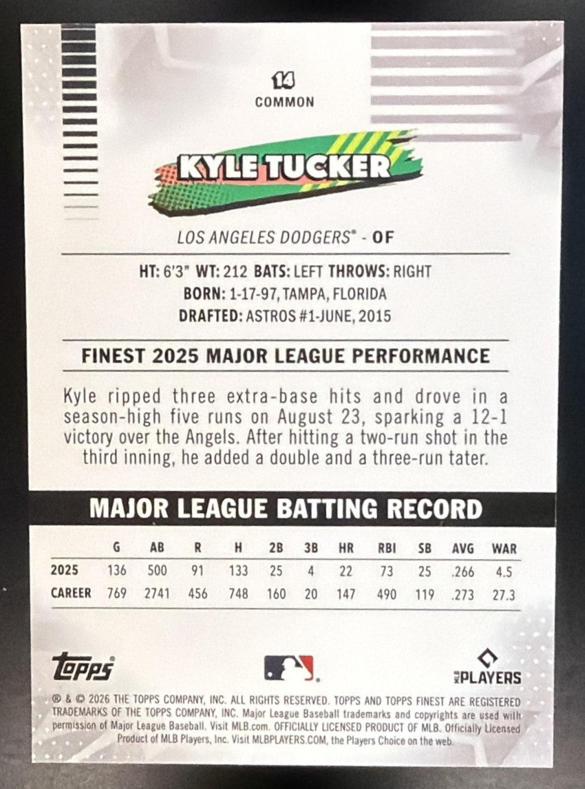 KYLE TUCKER 2026 TOPPS FINEST #14 DODGERS