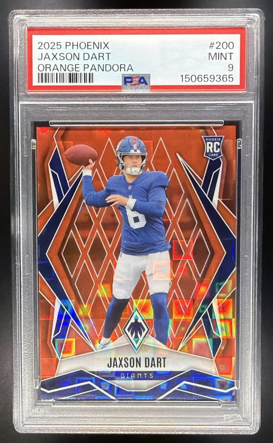 JAXSON DART 2025 PANINI PHOENIX #200 ORANGE PANDORA PRIZM /189 RC GIANTS PSA 9