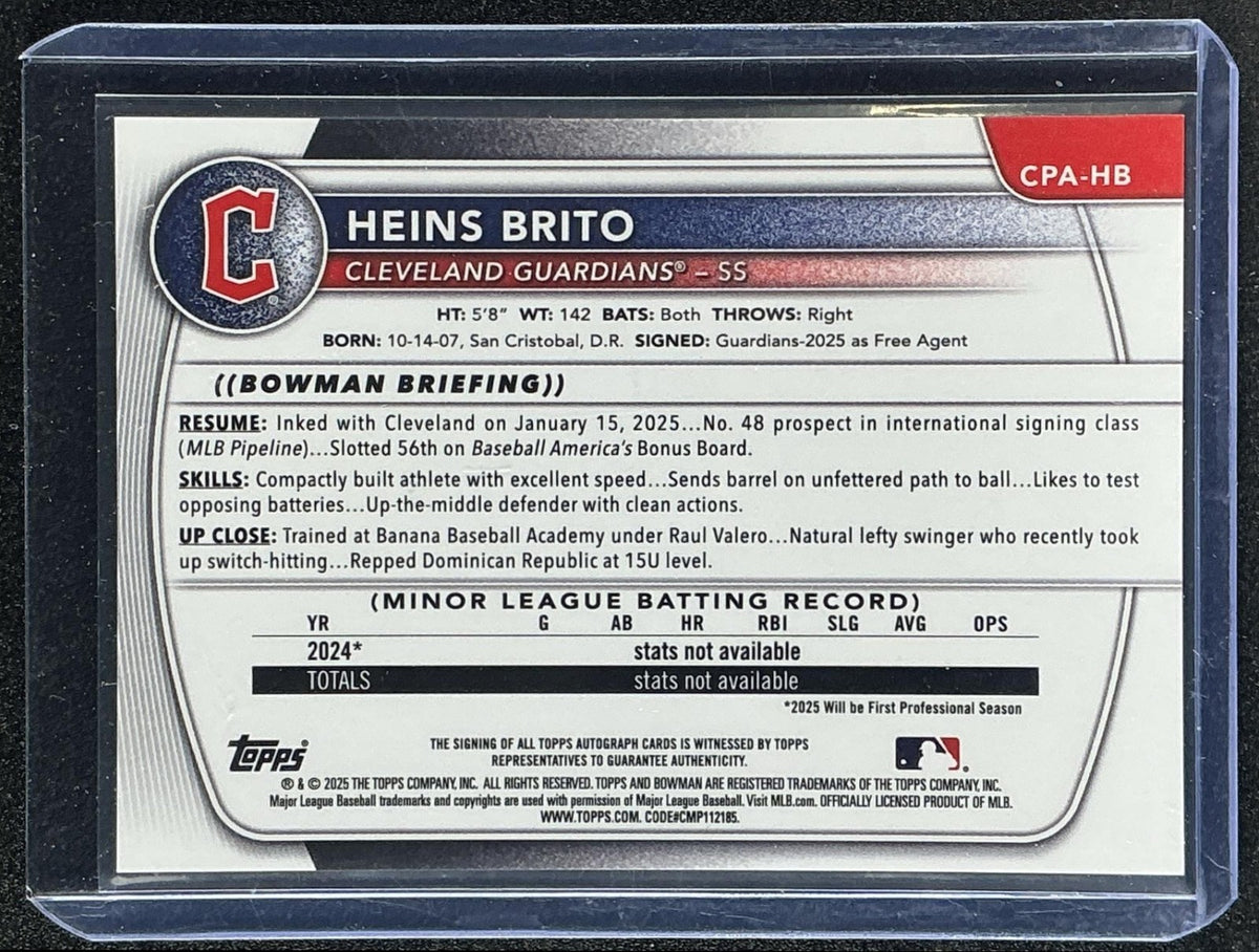 HEINS BRITO 2025 BOWMAN CHROME #CPA-HB AUTO 1ST PROSPECT GUARDIANS